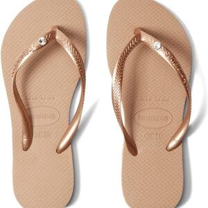 Havaianas Slim Crystal Swarovski Rose Gold Flip Flop Sandals - Rare Retired
